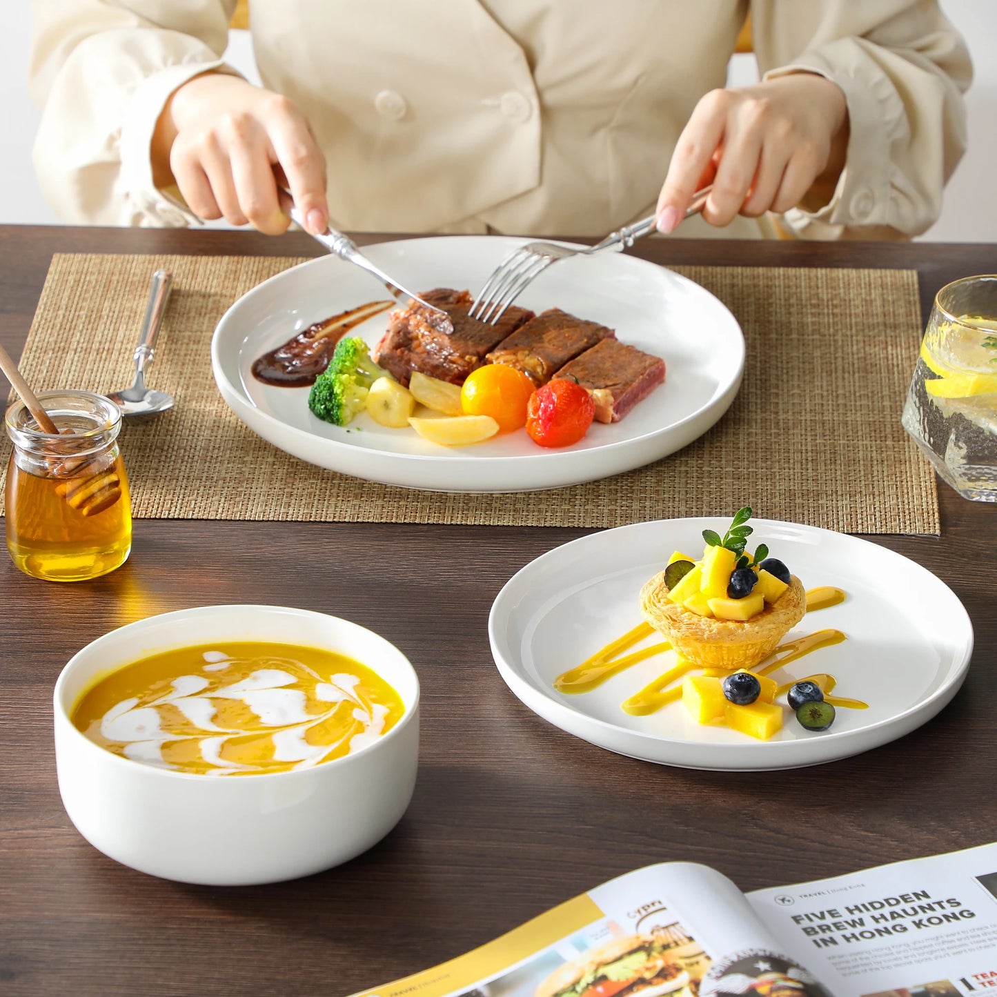 MALACASA Luna series 18-Piece Ceramic Porcelain Dinnerware Set with 6 Pcs Dinner/Dessert Plates,Bowl Tableware Set Service for 6