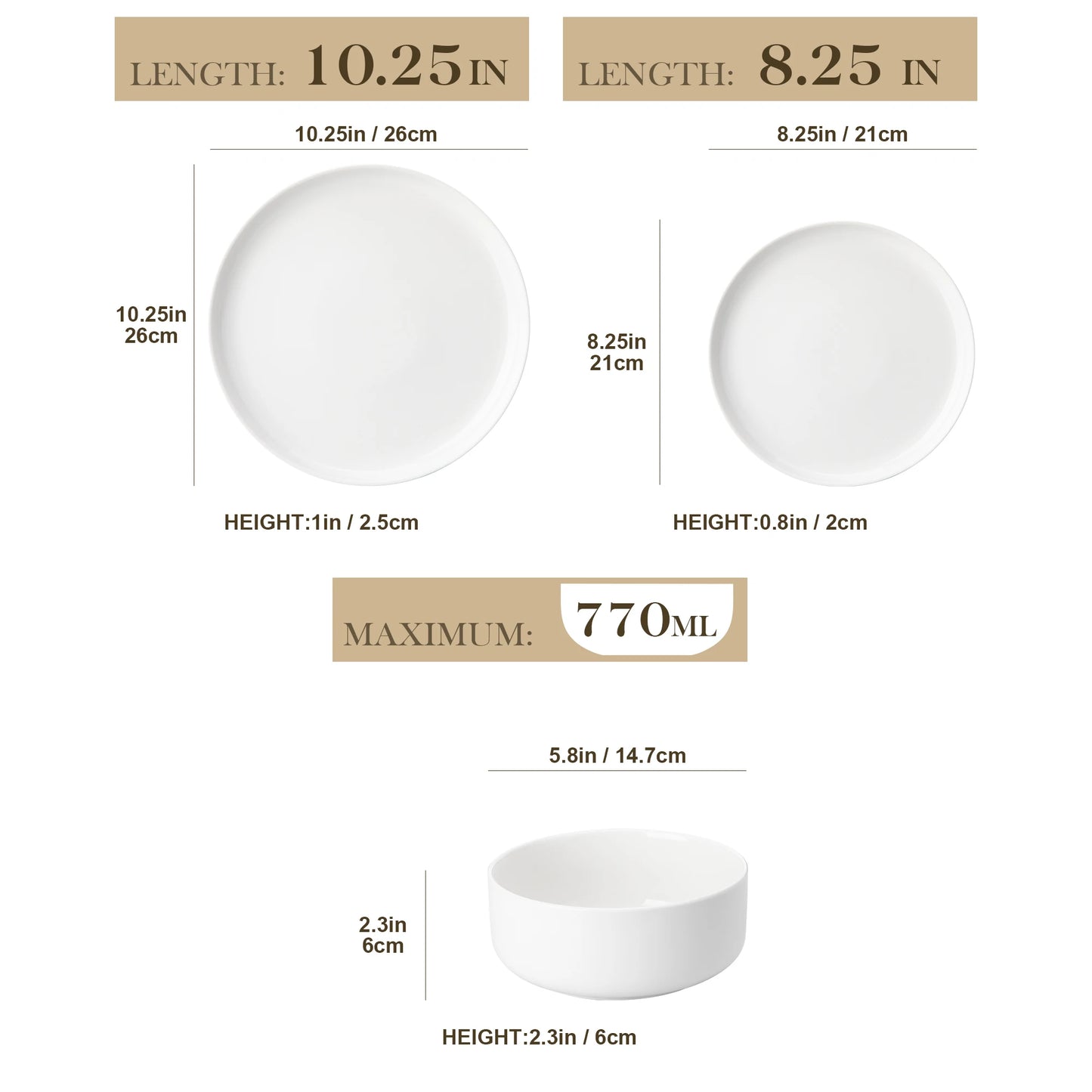 MALACASA Luna series 18-Piece Ceramic Porcelain Dinnerware Set with 6 Pcs Dinner/Dessert Plates,Bowl Tableware Set Service for 6