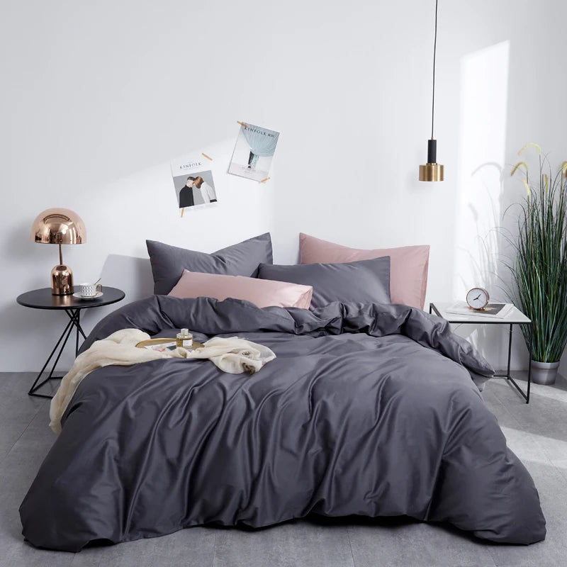 Silky Soft Pure 600TC Egyptian Cotton Solid color Bedding set Duvet Cover+2Pcs Pillowcases Twin Double Queen King Size