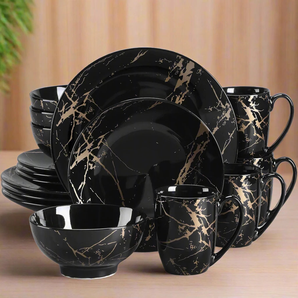 LUXURY Gold Splash Porcelain Dinnerware Set