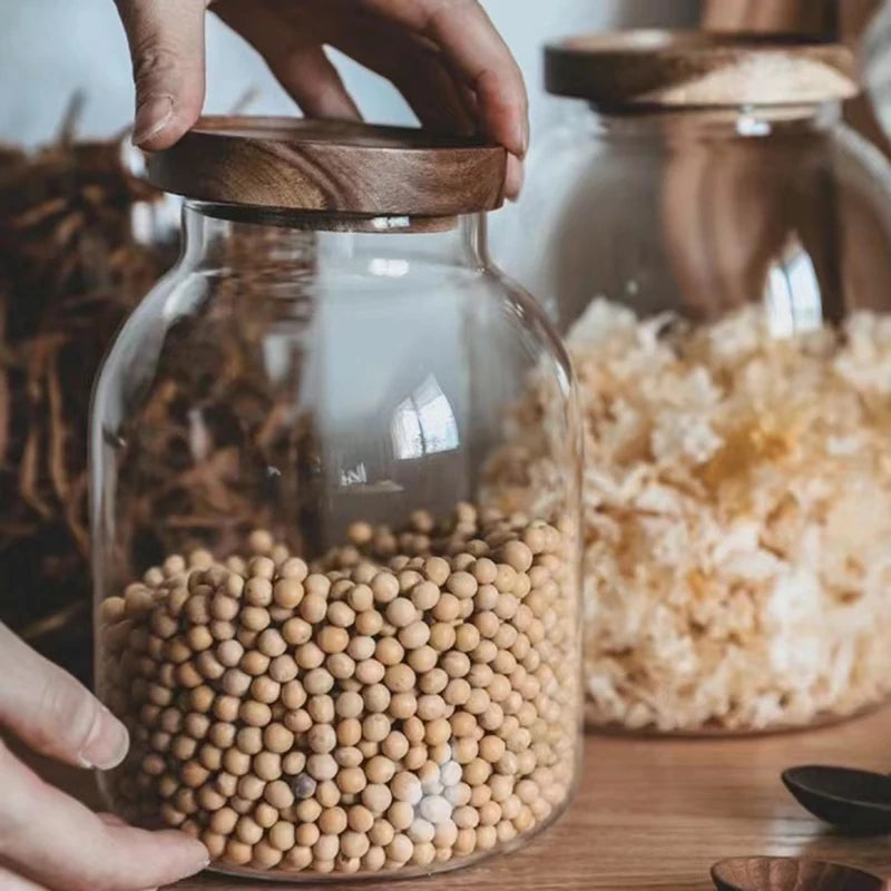 Large Capacity Glass Storage Jar with Wooden Lid