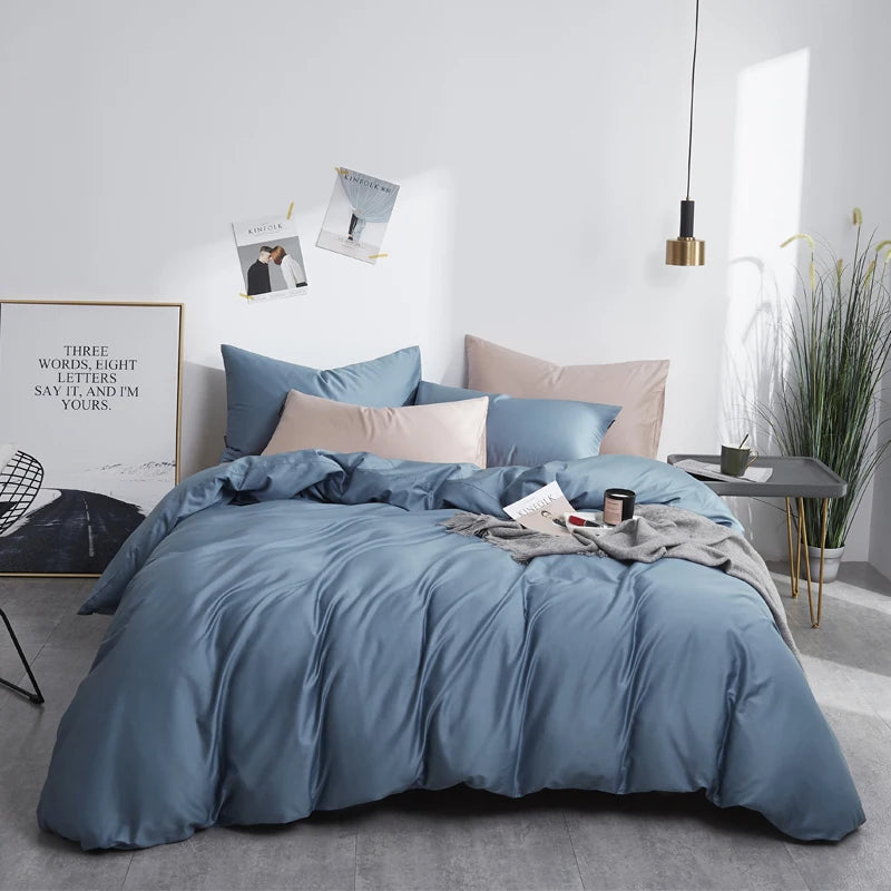 Silky Soft Pure 600TC Egyptian Cotton Solid color Bedding set Duvet Cover+2Pcs Pillowcases Twin Double Queen King Size