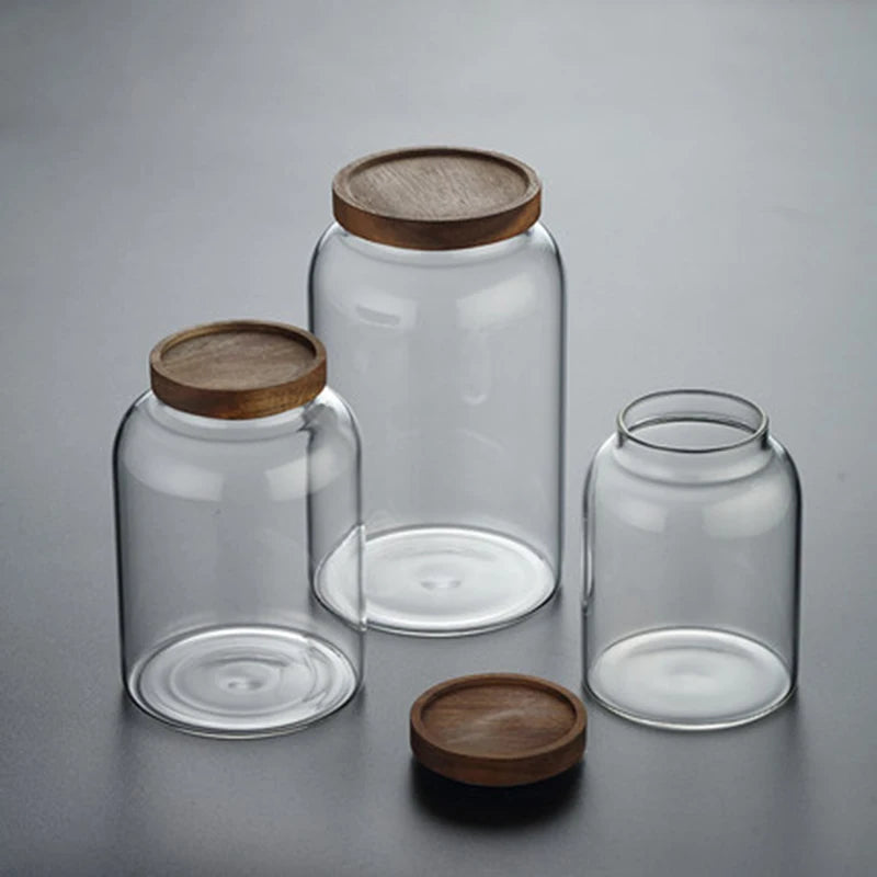 Large Capacity Glass Storage Jar with Wooden Lid