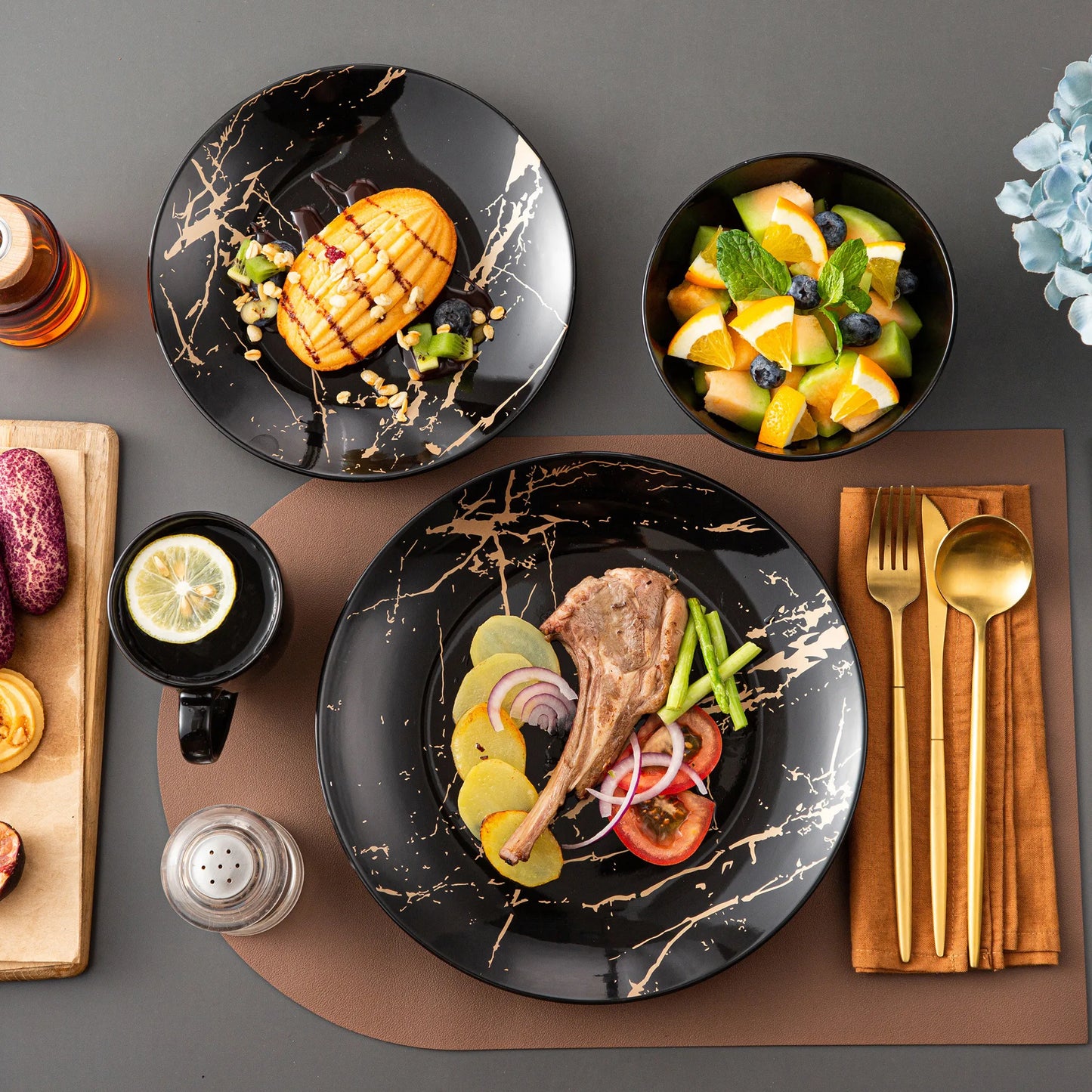 LUXURY Gold Splash Porcelain Dinnerware Set