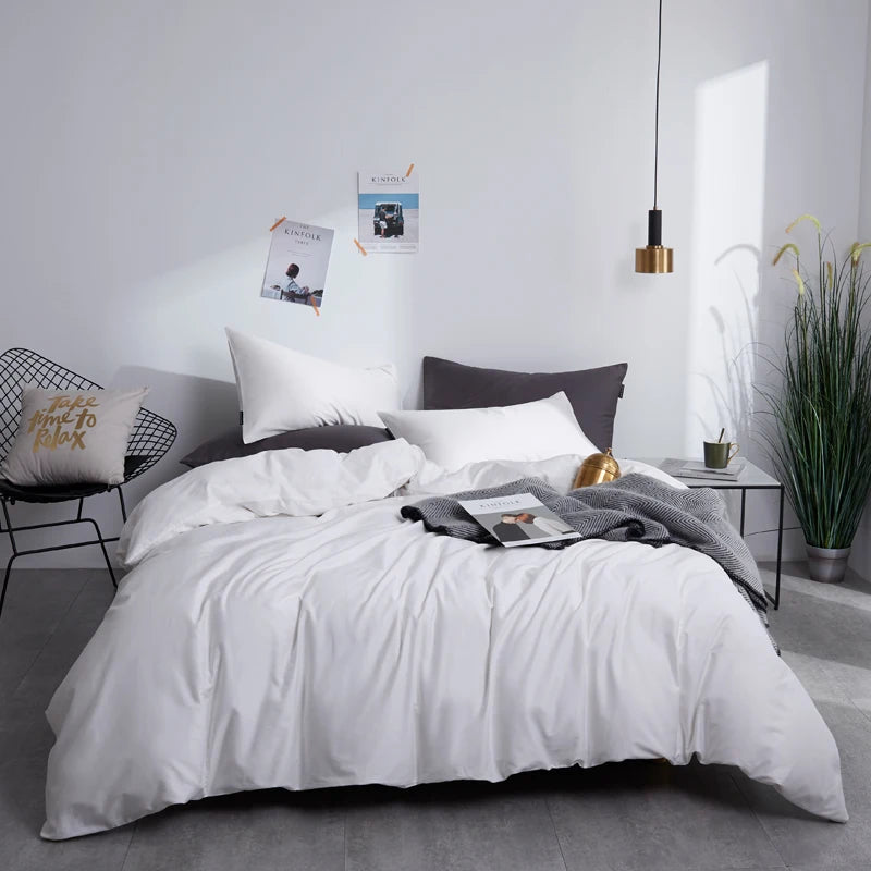 Silky Soft Pure 600TC Egyptian Cotton Solid color Bedding set Duvet Cover+2Pcs Pillowcases Twin Double Queen King Size