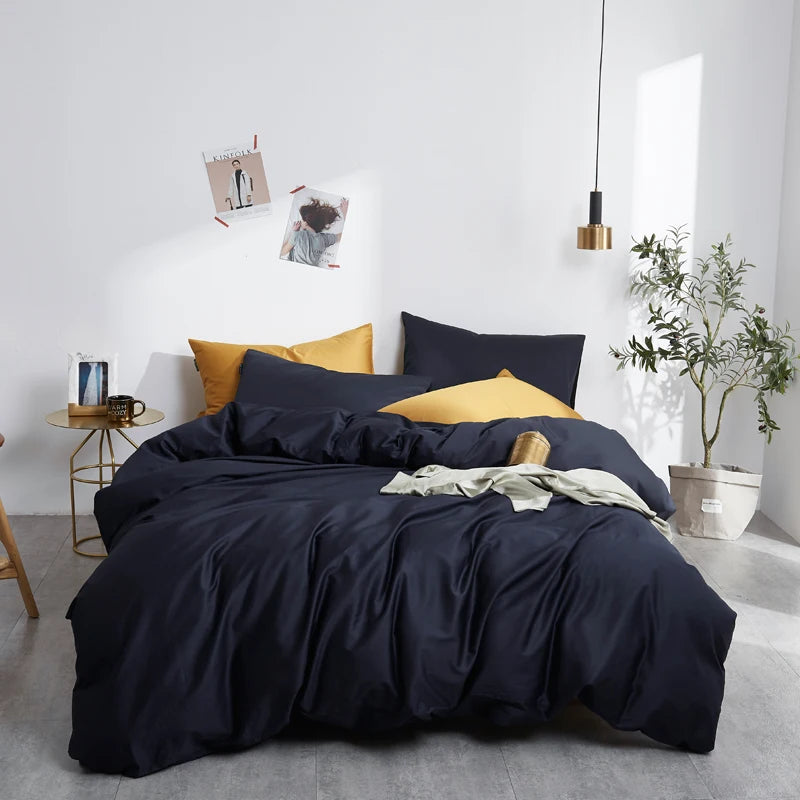 Silky Soft Pure 600TC Egyptian Cotton Solid color Bedding set Duvet Cover+2Pcs Pillowcases Twin Double Queen King Size