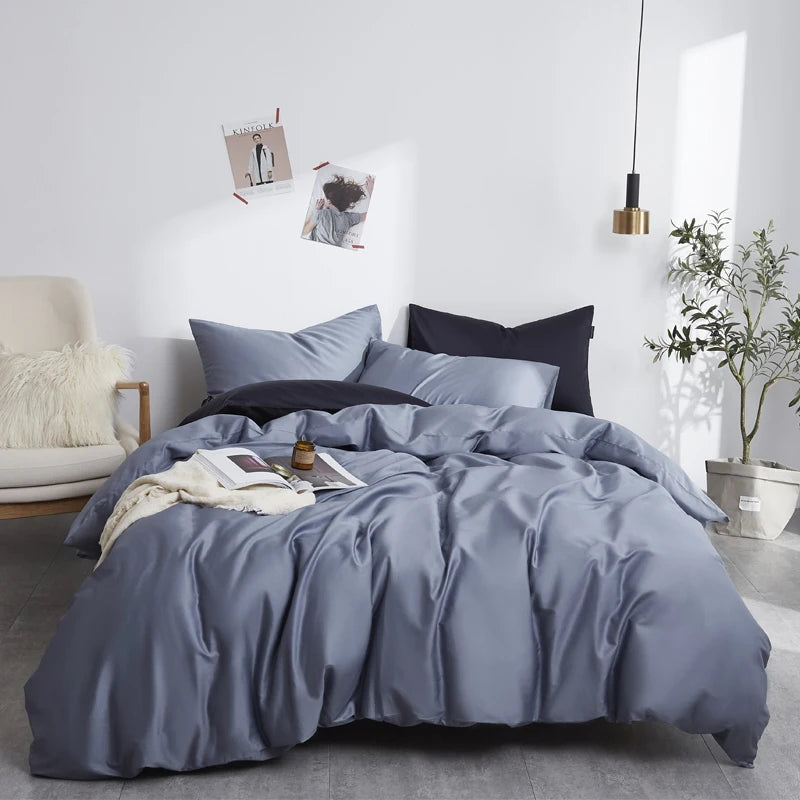 Silky Soft Pure 600TC Egyptian Cotton Solid color Bedding set Duvet Cover+2Pcs Pillowcases Twin Double Queen King Size