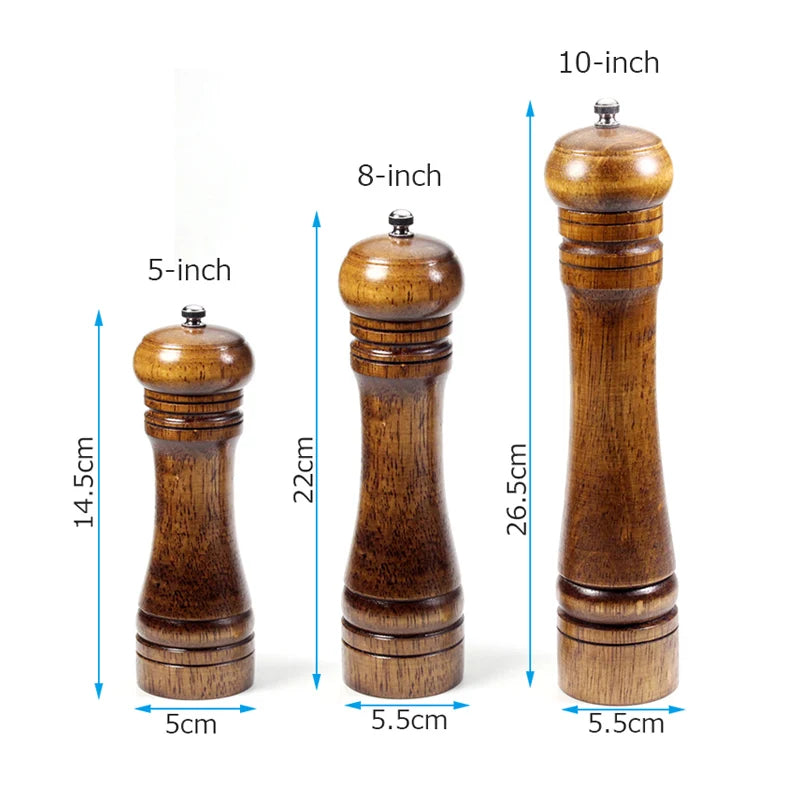 Wood Salt and Pepper Grinder Set, Pepper Mill, Salt Shakers w/Adjustable Ceramic Rotor- Refillable - Oak Wood