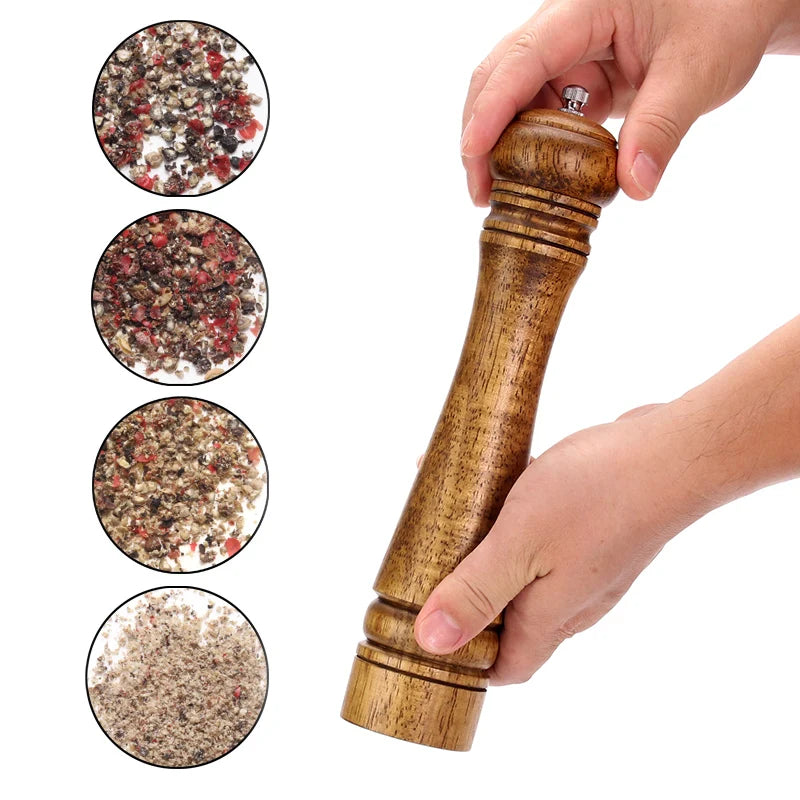 Wood Salt and Pepper Grinder Set, Pepper Mill, Salt Shakers w/Adjustable Ceramic Rotor- Refillable - Oak Wood