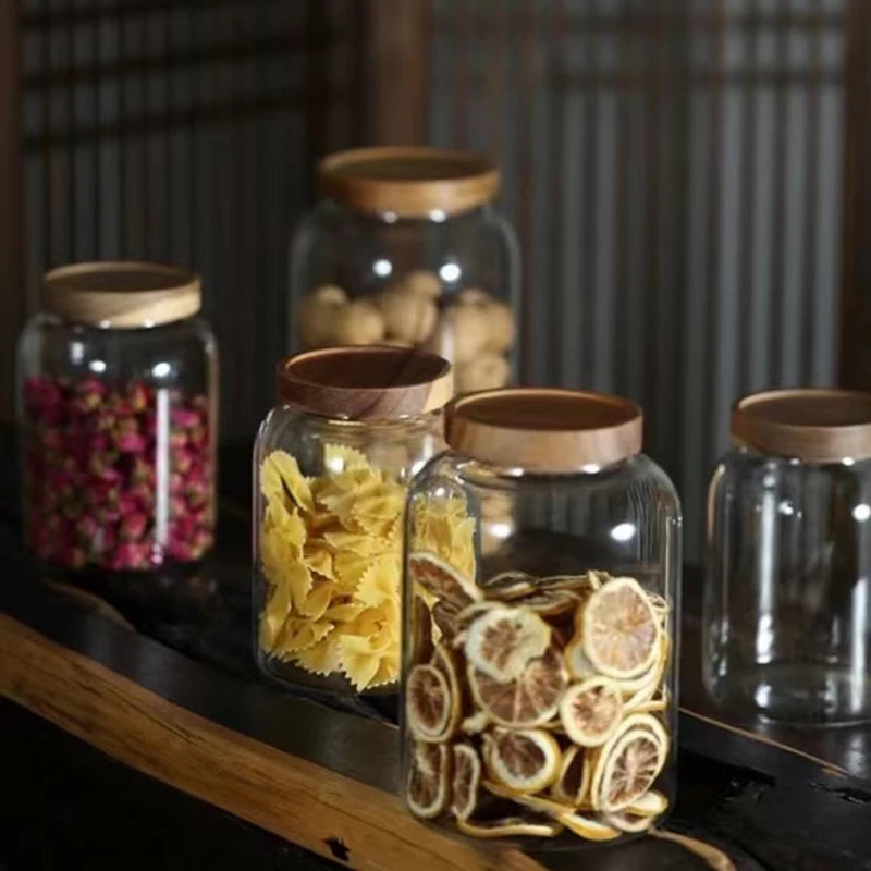 Large Capacity Glass Storage Jar with Wooden Lid