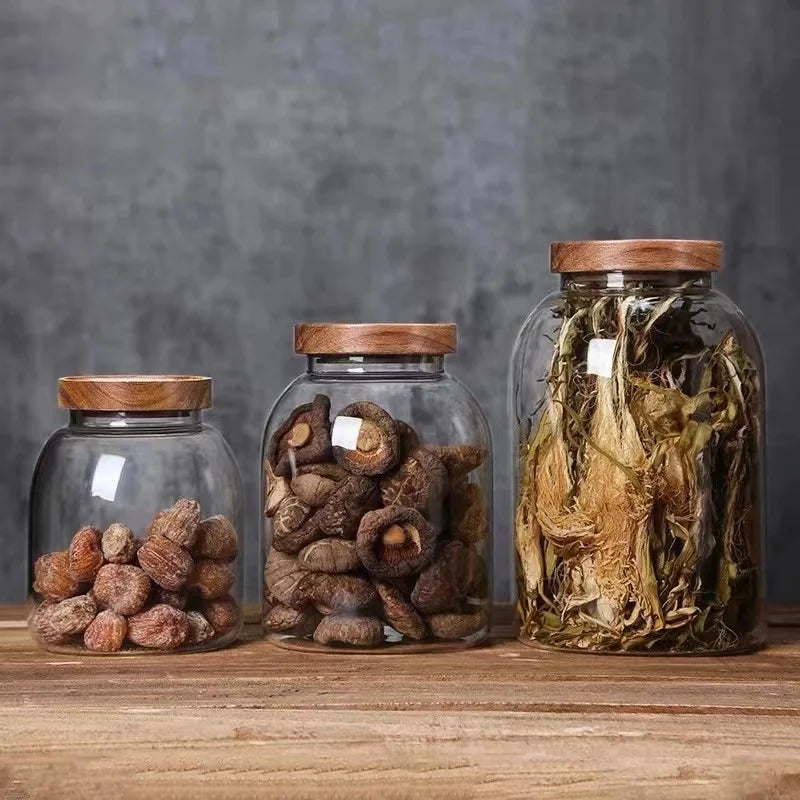 Large Capacity Glass Storage Jar with Wooden Lid