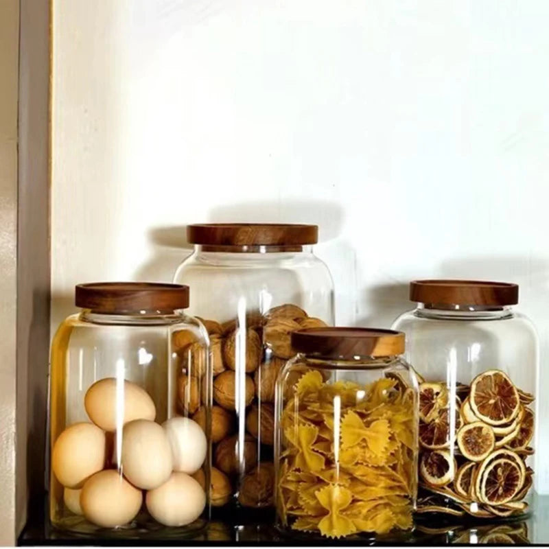 Large Capacity Glass Storage Jar with Wooden Lid