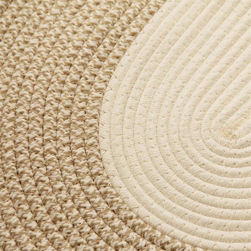 Japan Style Hand-Woven Jute Floor Door Mat Cotton And Linen Color Block Non-Slip Oval Home Bathroom Carpet Dust Removal Carpets