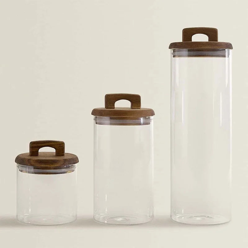 Modern Glass Food Storage Jar with Wooden Lid