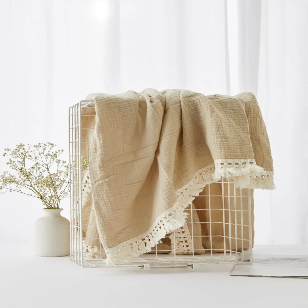 Cotton Muslin Swaddle Blankets with Tassels