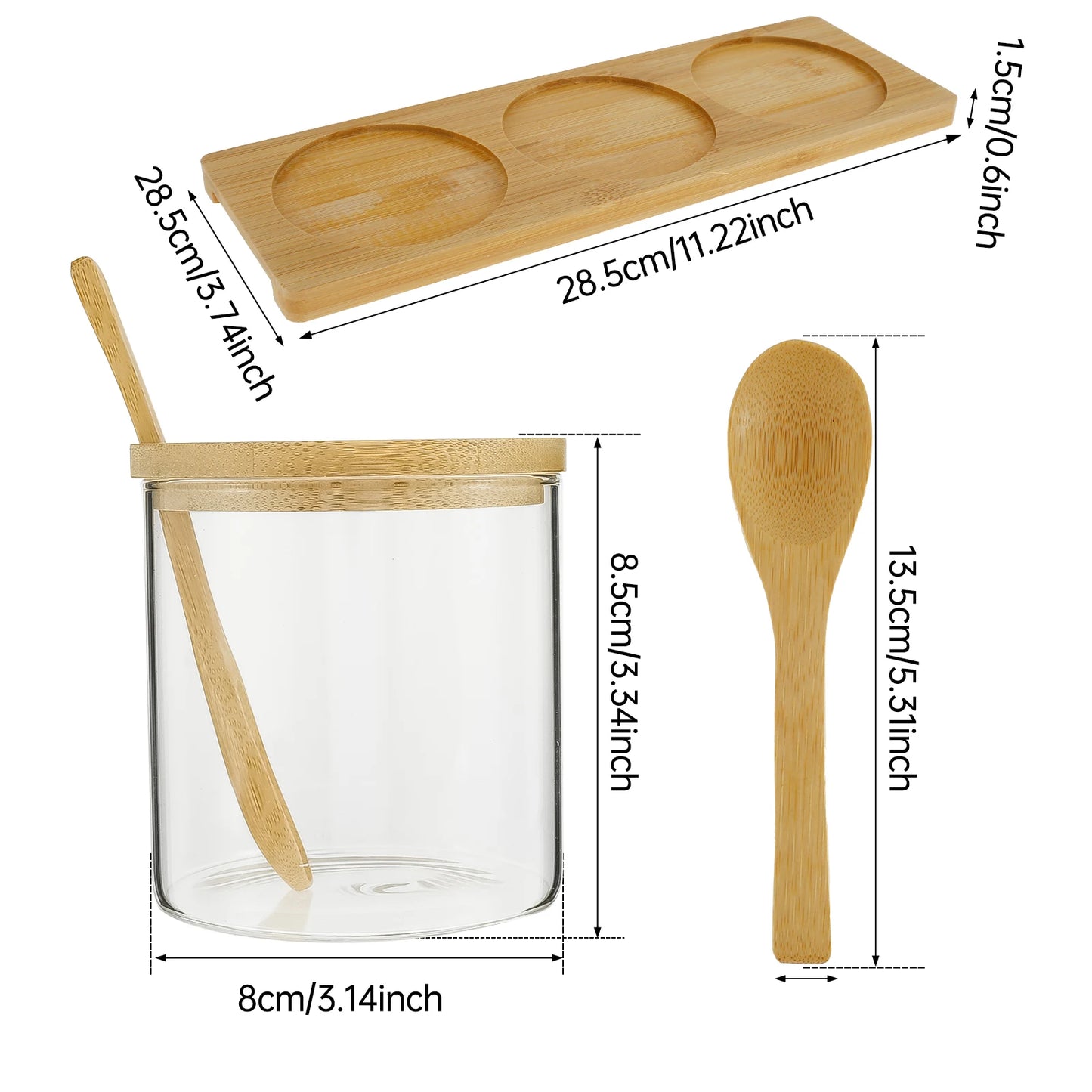Glass Jar Set with Bamboo Lids, Spoons, and Tray