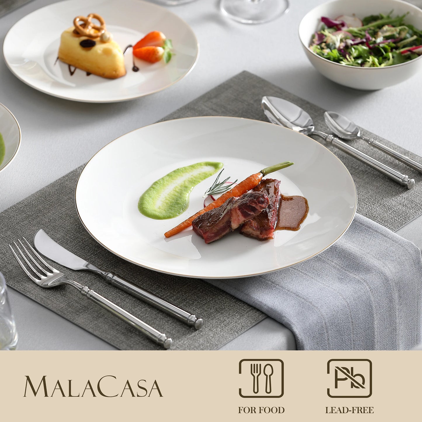 MALACASA 16/32-PIECE Nordic European White Porcelain Tableware Set with Bowl/Dinner Plate/Dessert/Soup Plate Set for 4/8