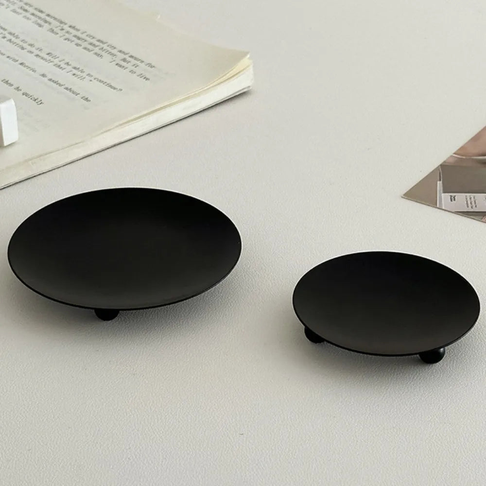 Multi Size Black Round Plate Candle Holder Artware Golden Iron Candlestick Wedding Birthday Christmas Party Aromatherapy Decor