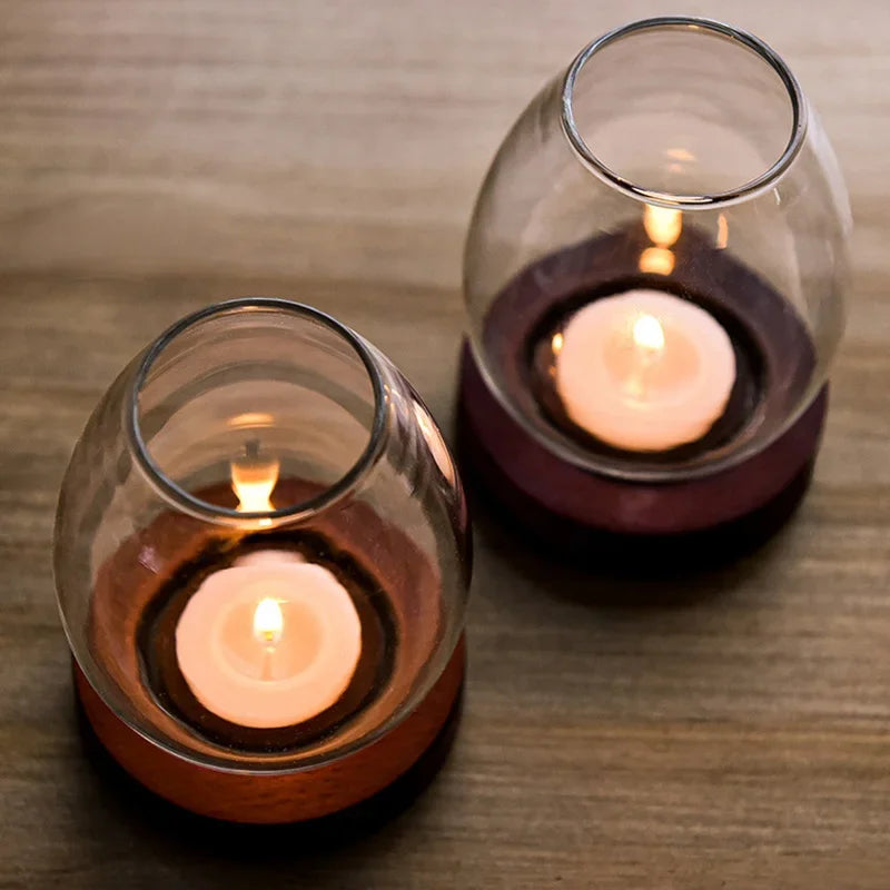 Transparent Round Glass Candlestick Retro Home Windproof Candle Holders Cup Cover Table Decor Ornament Wedding Party Accessories