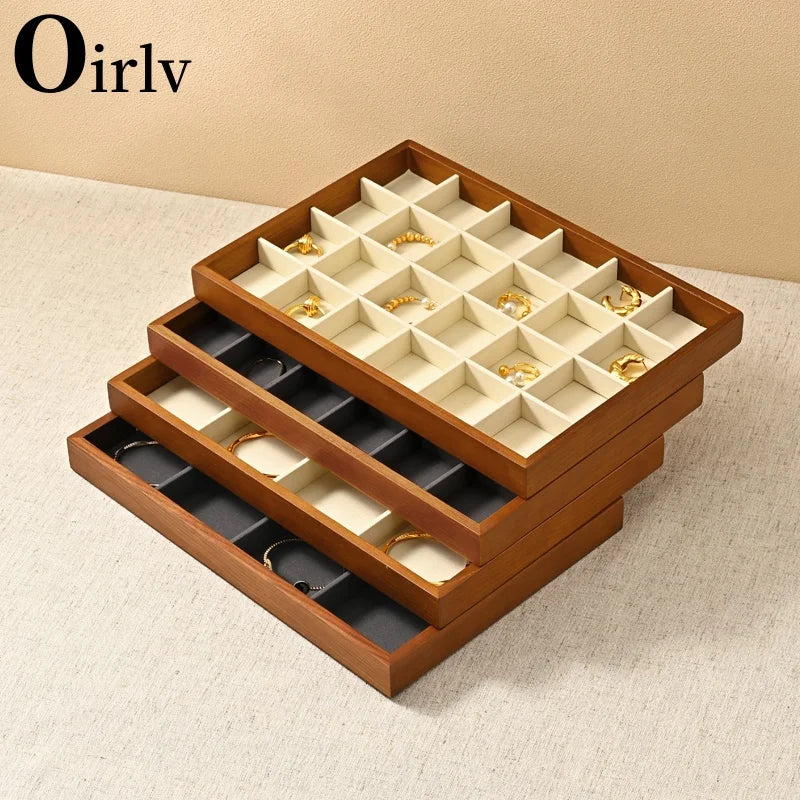 Oirlv Soild Wood Jewelry Display Exquisite Jewellery Holder Portable Ring Earrings Necklace Organizer Box organizator de boys