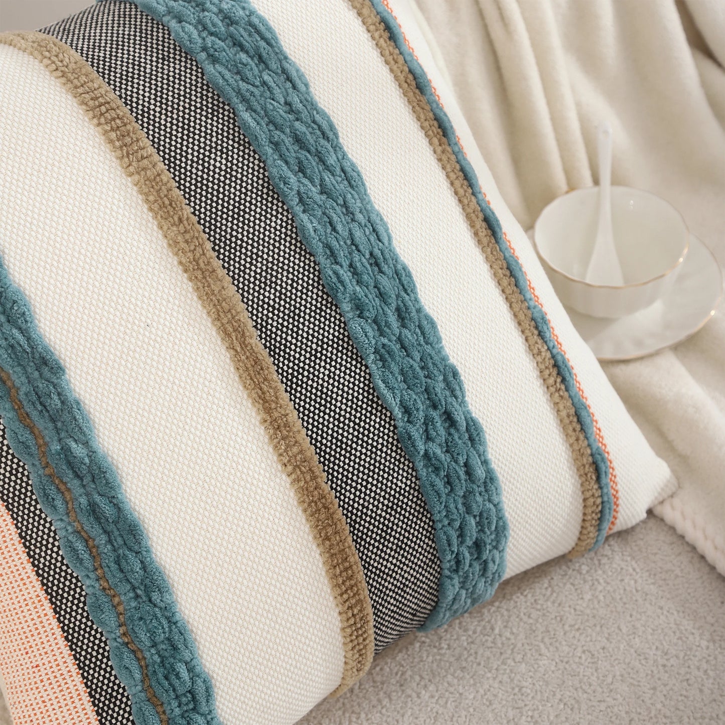 Boho Striped Throw Pillow Cover 18x18 Inch