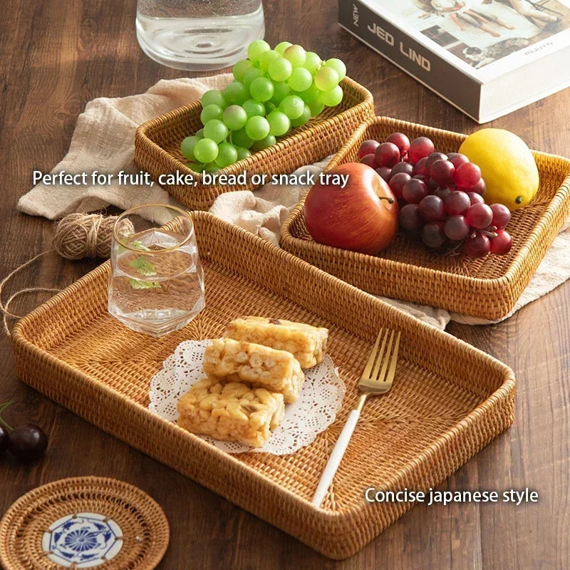New Handwoven Storage Basket Rattan Storage Tray Wicker BasketBread Fruit Breakfast Tea Picnic basket Kitchen StorageBasket