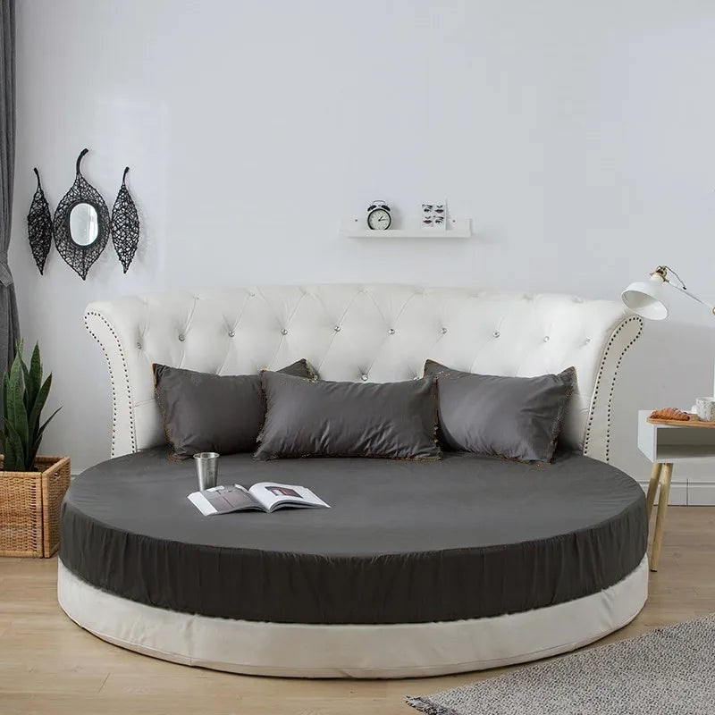100% Cotton Round Fitted Bed Sheet Set with Elastic Band