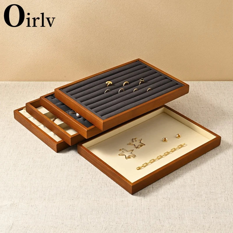 Oirlv Soild Wood Jewelry Display Exquisite Jewellery Holder Portable Ring Earrings Necklace Organizer Box organizator de boys