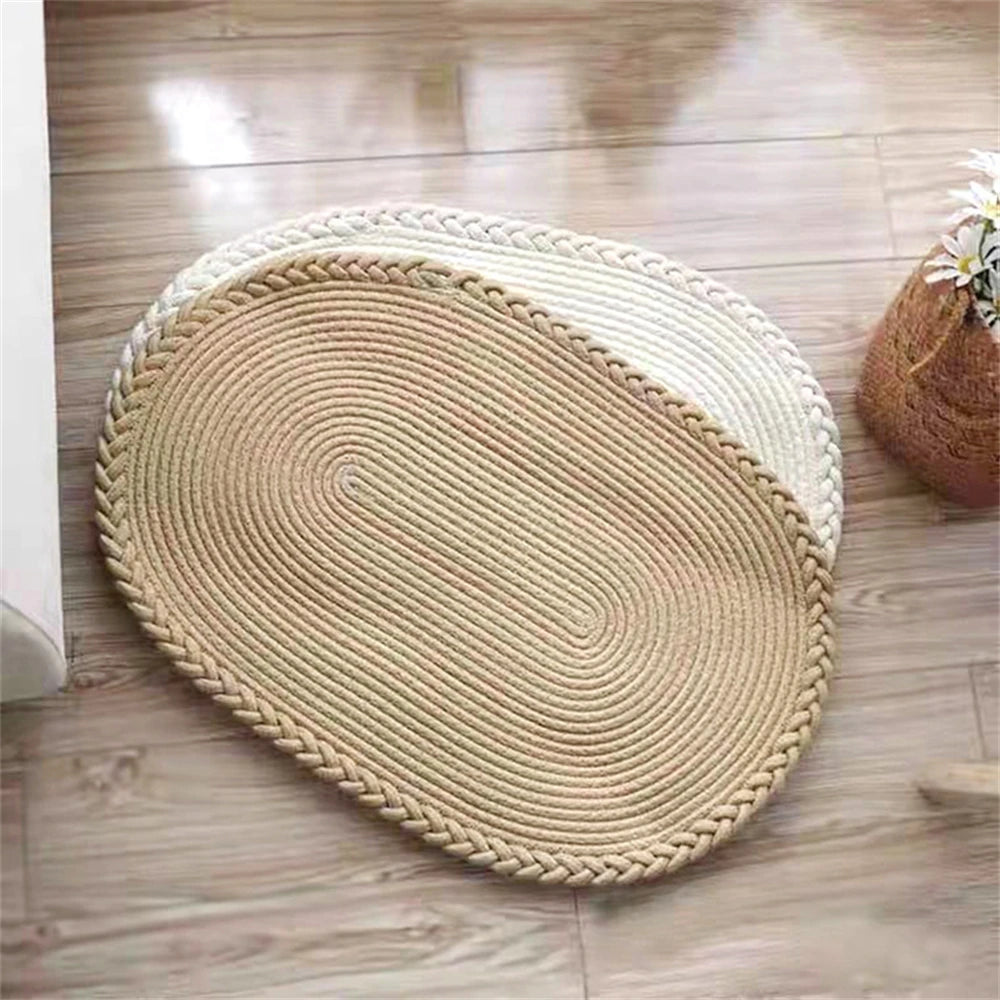 Hand-Woven Jute Floor Mats, Simple Cotton Linen Rug, Eco-friendly Doormat, Non-Slip Rugs, Cushion Entrance Carpet for Bedroom