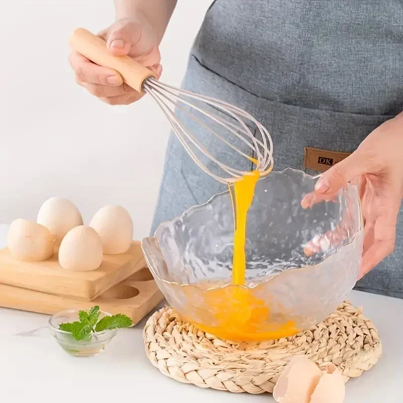 Silicone Cooking Utensil Set with Wooden Handles
