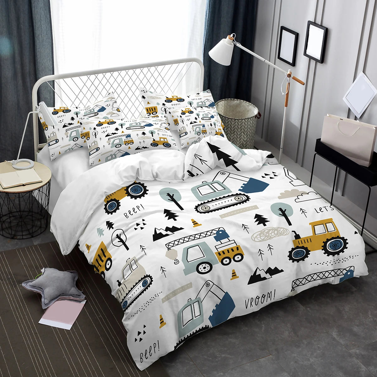 Cartoon Construction Car Kids Bedding Set