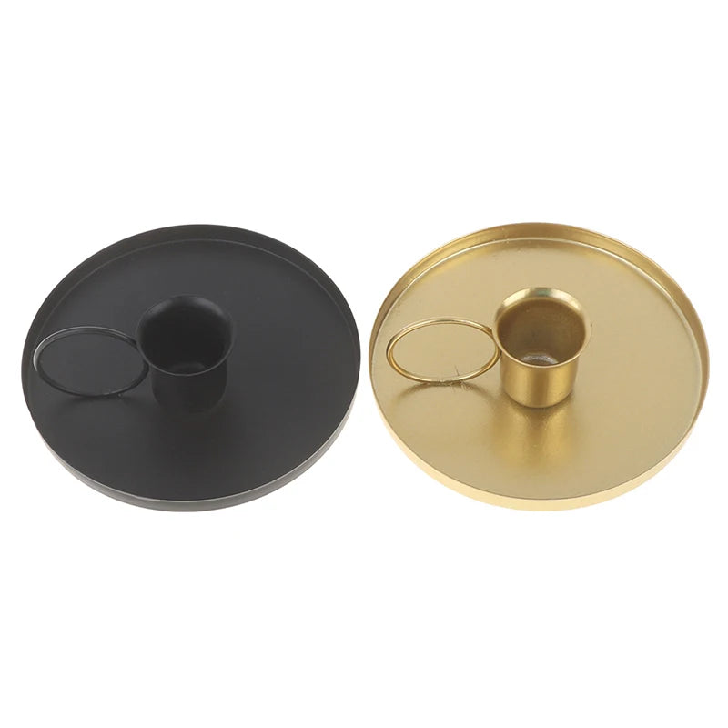 Iron Black Gold Plated Candle Holders Pillar Metal Plate For Wedding Party Festival Candlestick Holder Art Gift Home Decoration