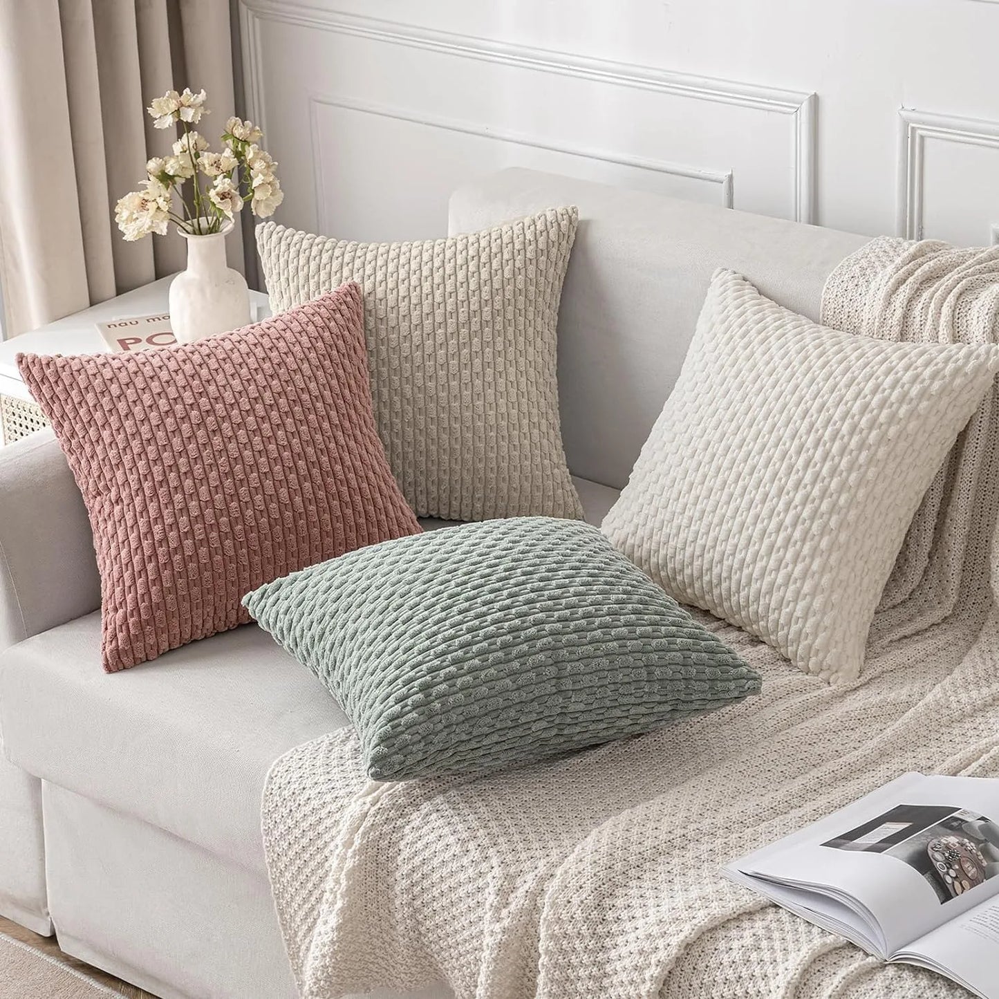 Striped Throw Pillow Cover 18x18 Inch Beige Boho Corduroy Cushion Cover From Sofa Living Room Modern Home Pillowcase Home Decro