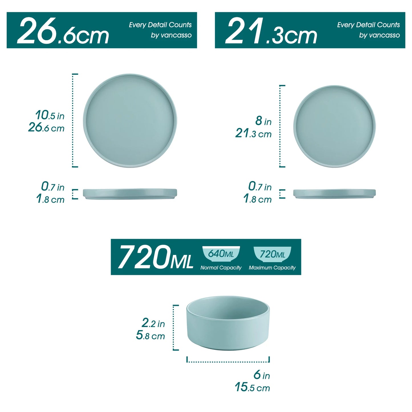 VANCASSO VENUS Serie 12/24/36 Piece BLUE Stoneware Tableware Set with Dinner/Dessert Plate/Bowl For 4/8/12 people