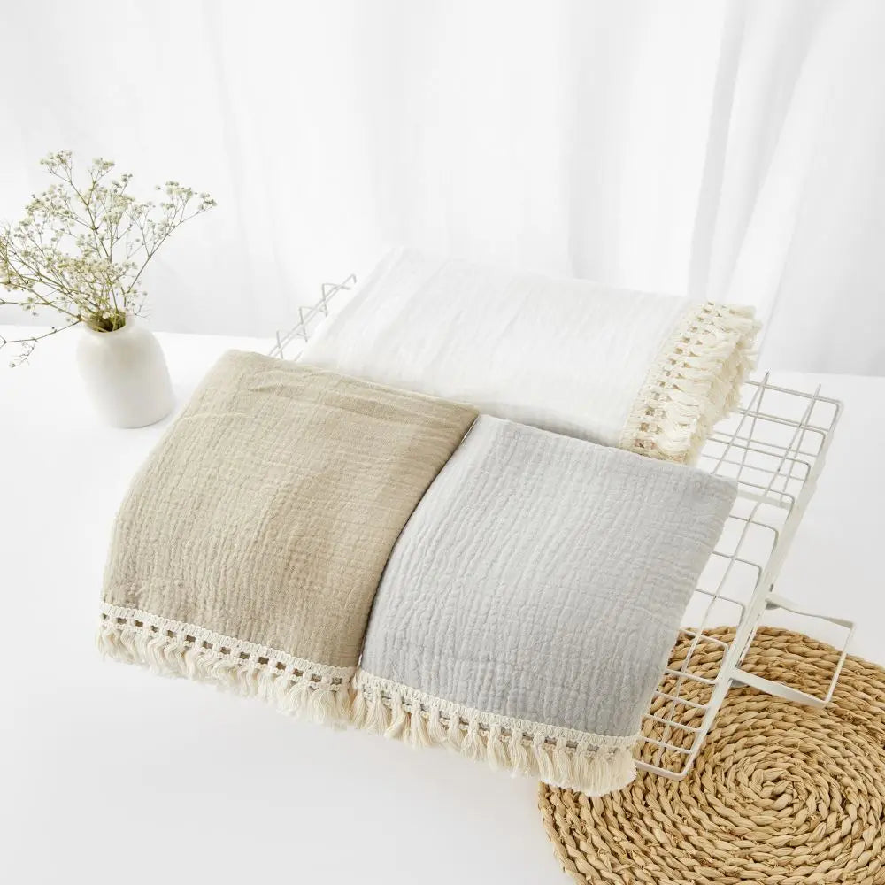 Cotton Muslin Swaddle Blankets with Tassels