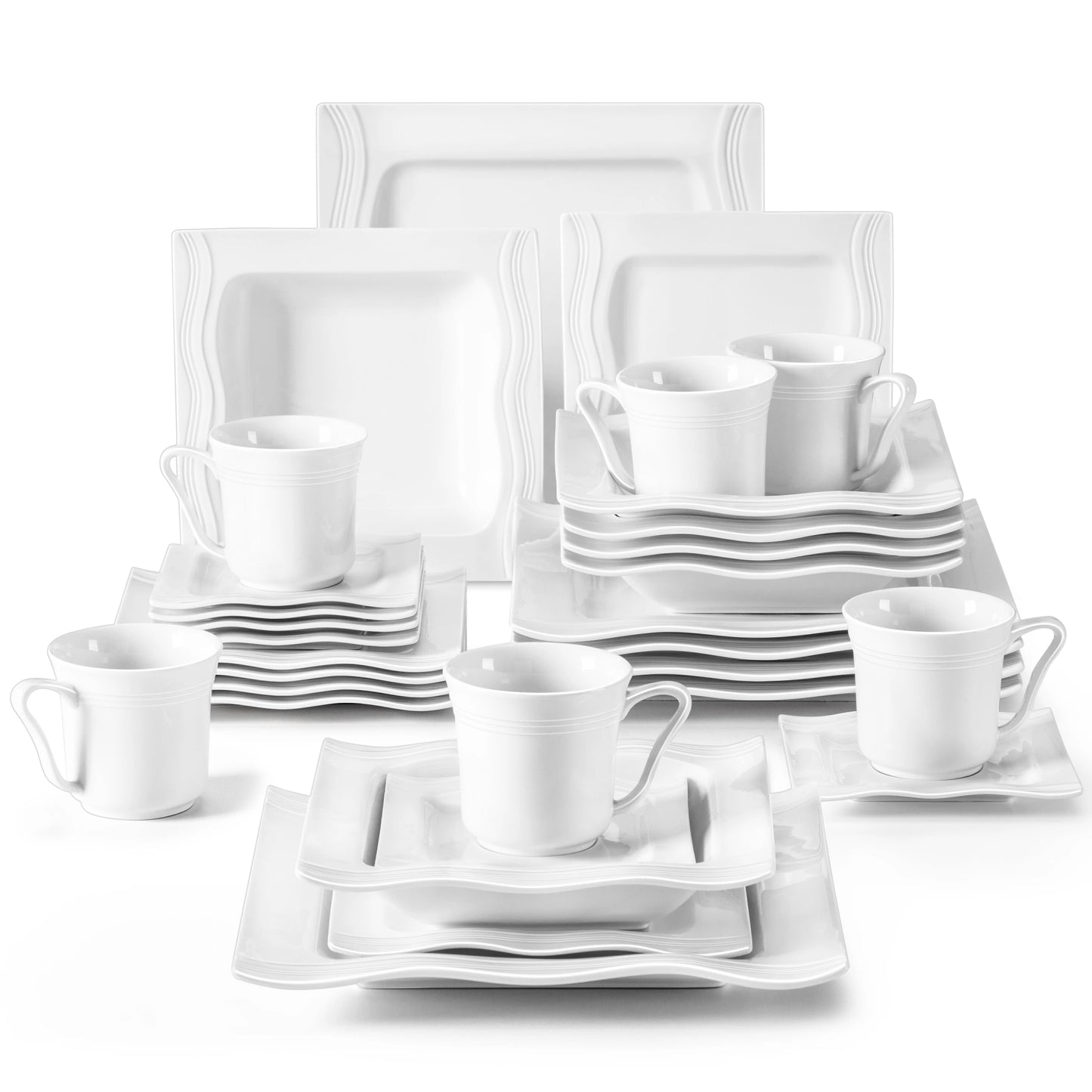 MALACASA 30/60 Piece White Porcelain Tableware Set with 12*Cups,Saucers,Dinner Soup Dessert Plates Dinnerware Set for 6/12