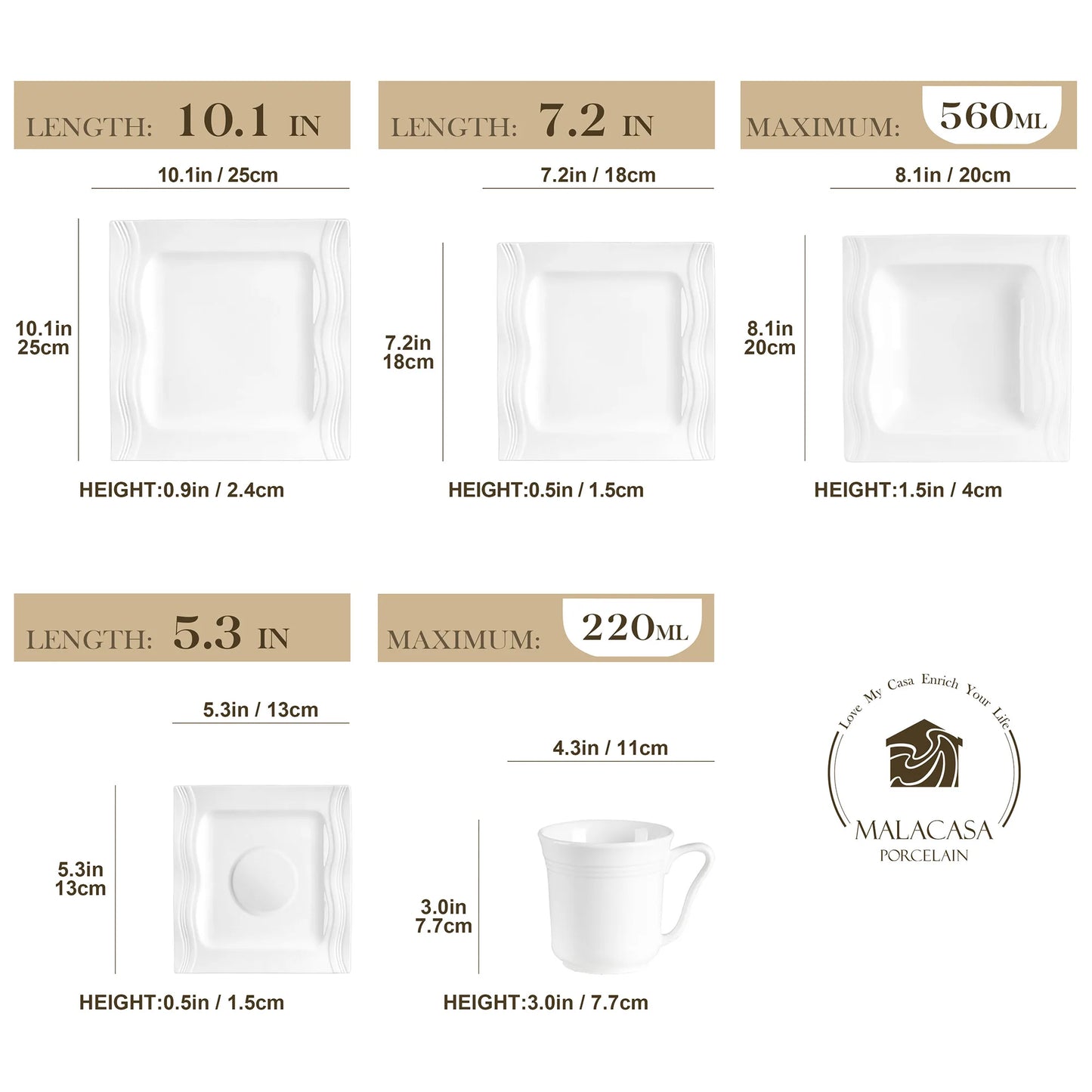 MALACASA 30/60 Piece White Porcelain Tableware Set with 12*Cups,Saucers,Dinner Soup Dessert Plates Dinnerware Set for 6/12