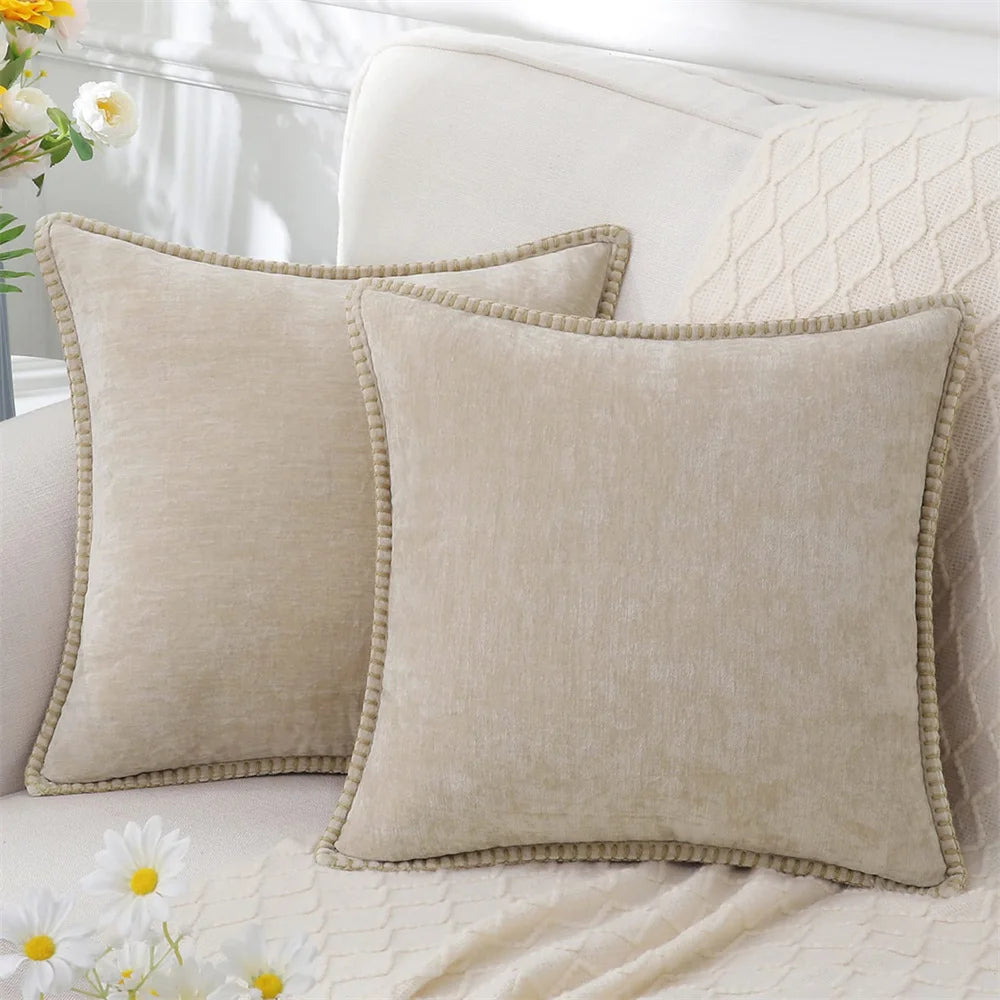 Olanly Chenille Cushion Cover Soft Throw Pillow Cover 50x50cm Velvet Pillow Case Stitched Edge Couch Sofa Decor Pillowcase 45x45