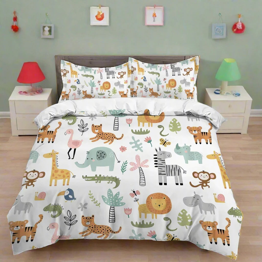Cartoon Lion Print Duvet Cover Set – Kids