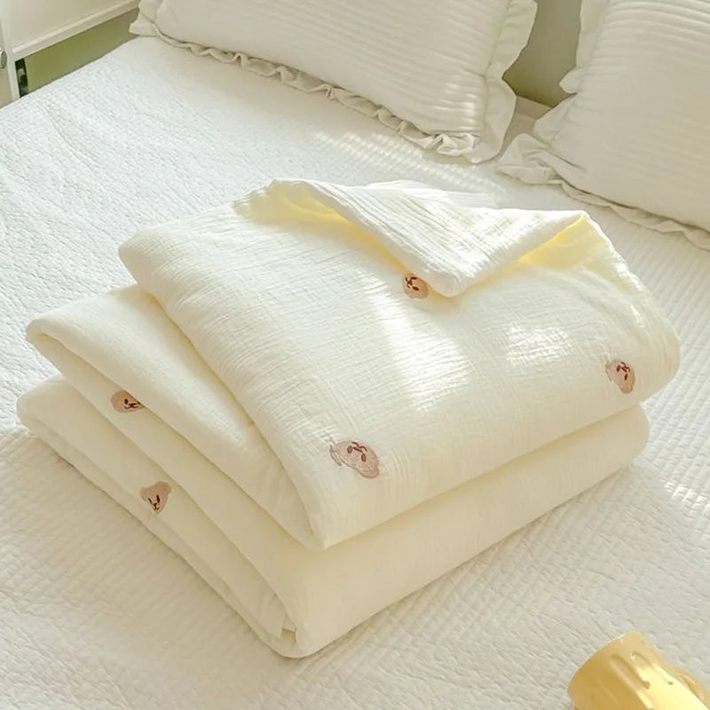 Super Soft Double Layer Yarn Summer Blanket Skin-friendly Breathable Lightweight Quilt for Children Adult Comforter Summer Duvet