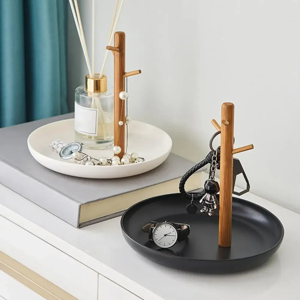 New Nordic Key Jewelry Tray with 3-Tier Wooden Branches Space-saving Lightweight Entryway Storage Tray Home Supplies Key Holder