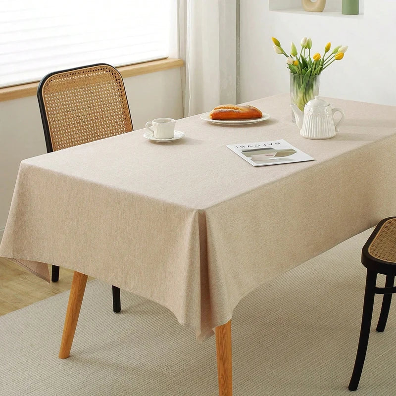 Waterproof and oil resistant tablecloth, modern simple and thickened cotton linen solid color household tea table cloth