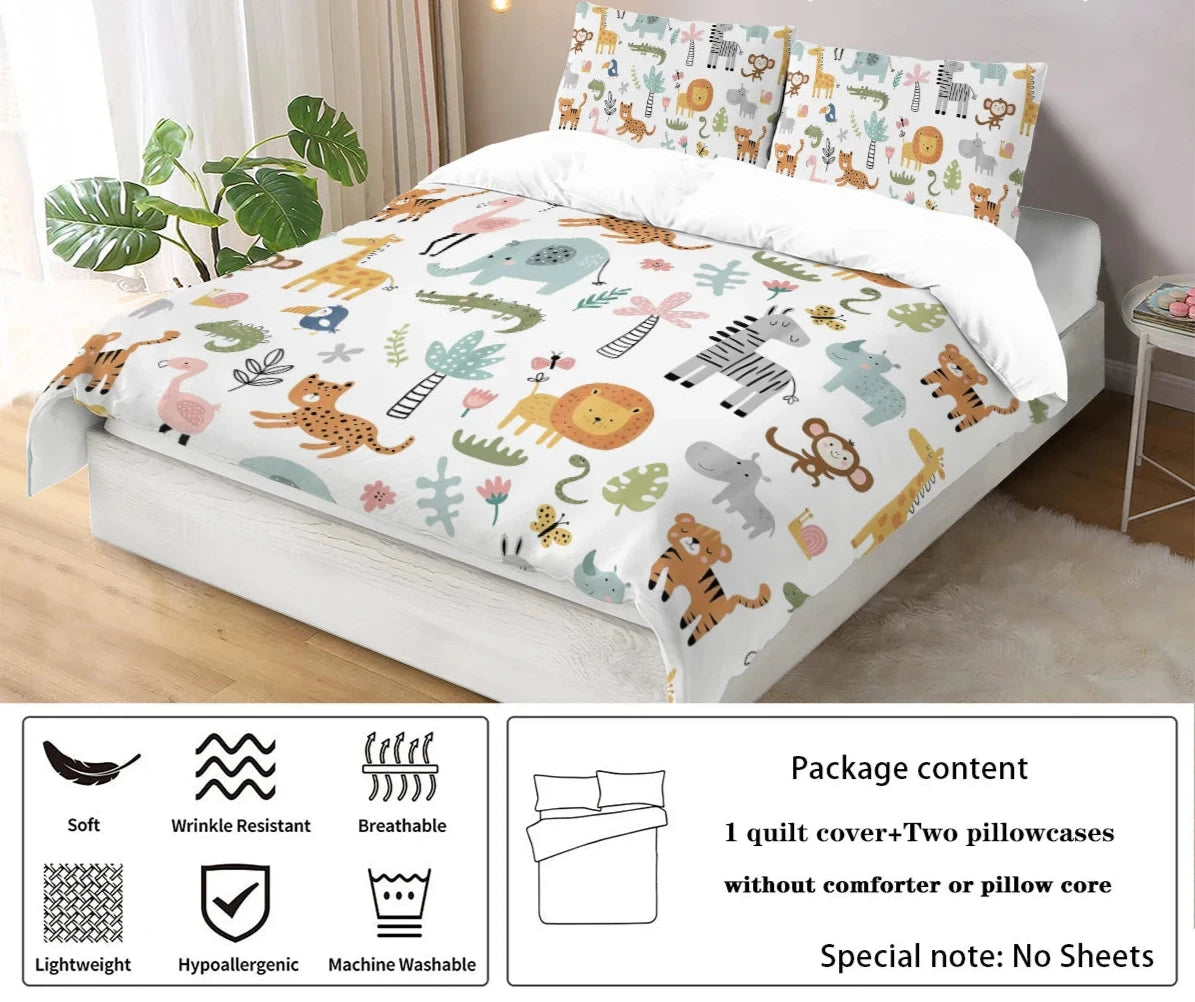 Cartoon Lion Print Duvet Cover Set – Kids