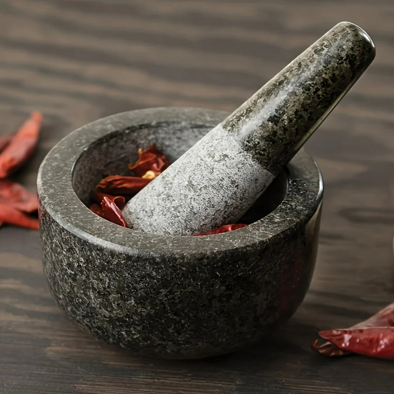 Mortar And Pestle, Polished Granite Mortar And Pestle For Grinding Herbal Crusher, Making Avocado Sauce, Salsa, Pepper, Crusher