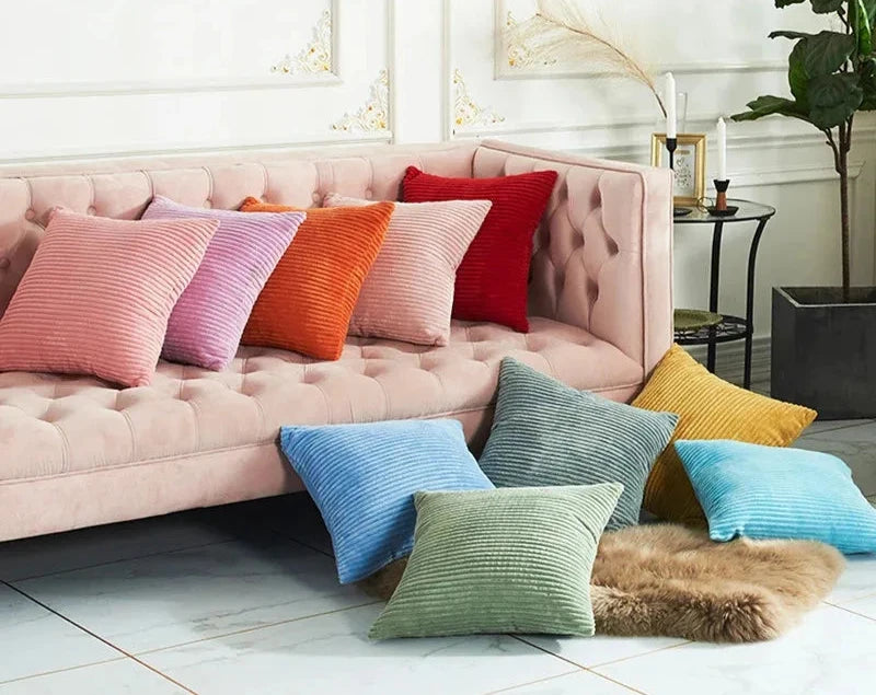 Sofa and Bed Striped Plush Cushion Cover