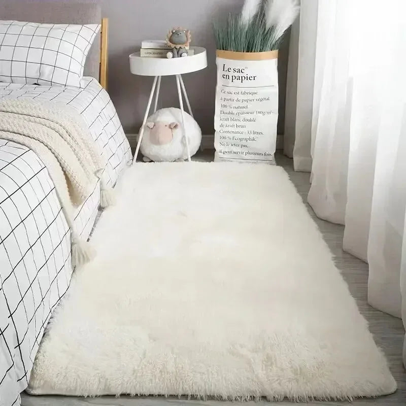 Fluffy Cream White Sheepskin Rug for Bedroom and Living Room Decor - Silk Wool Rugs Rugs for Bedroom Kawaii Rug Room Decor