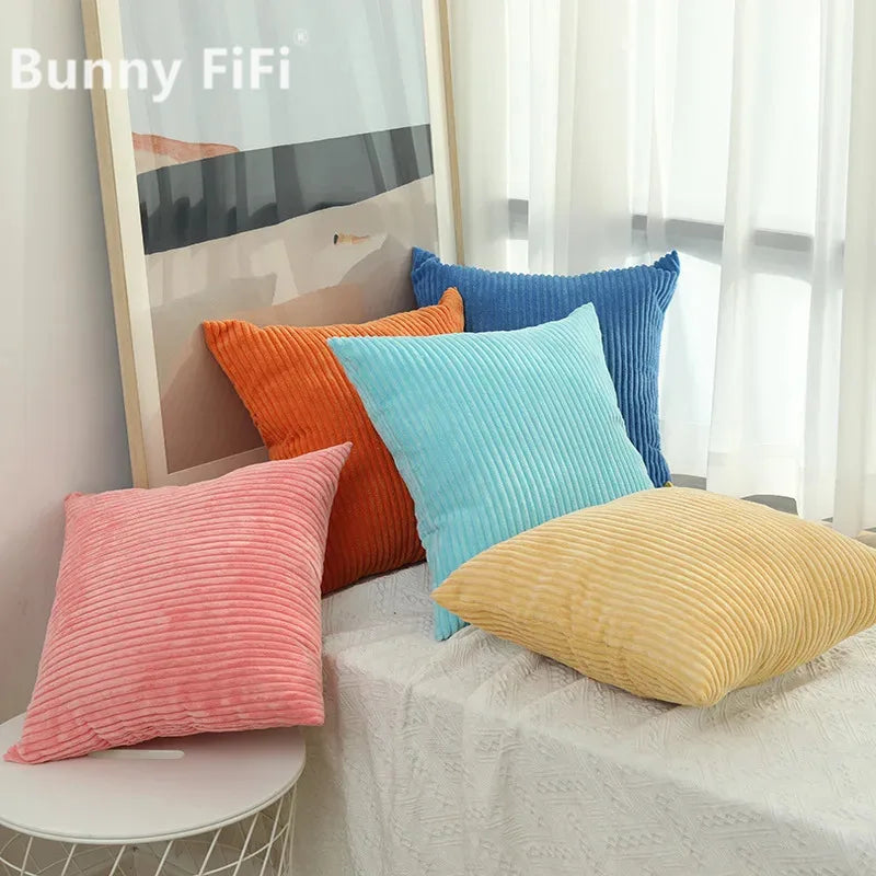 Sofa and Bed Striped Plush Cushion Cover