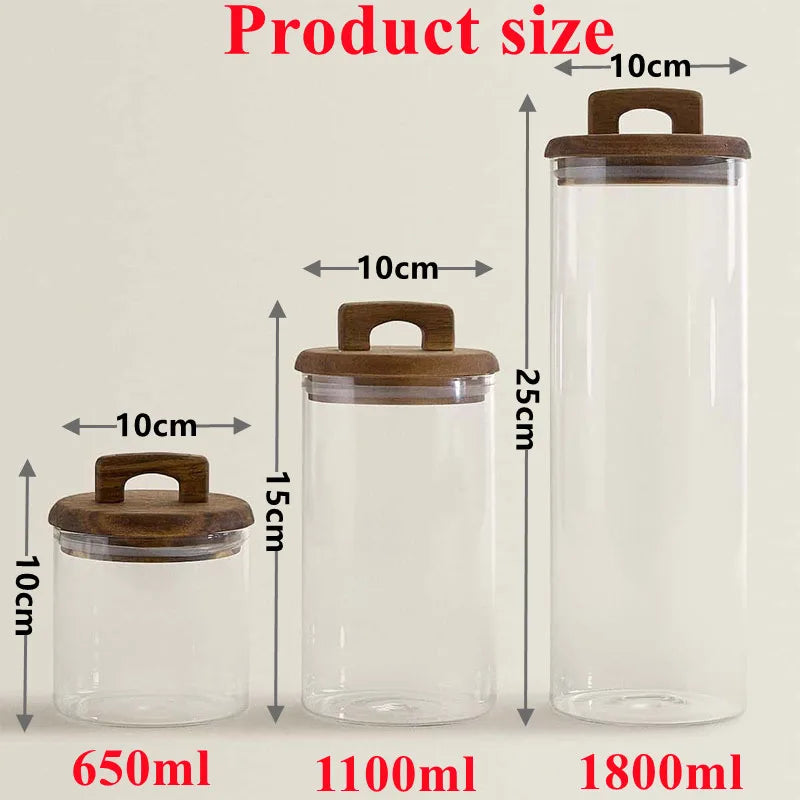 Modern Glass Food Storage Jar with Wooden Lid