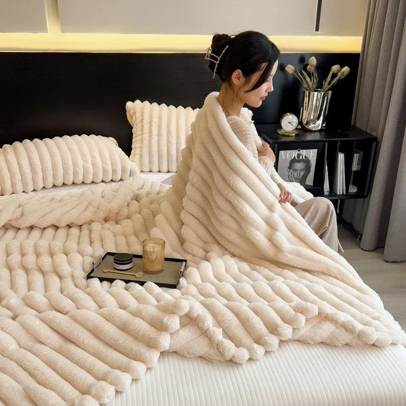 Solid Color Thickened Wide Striped Multifunctional Blanket Can Be Used As Bed Sheet Cover Blanket, Nap Blanket, Pet Blanket