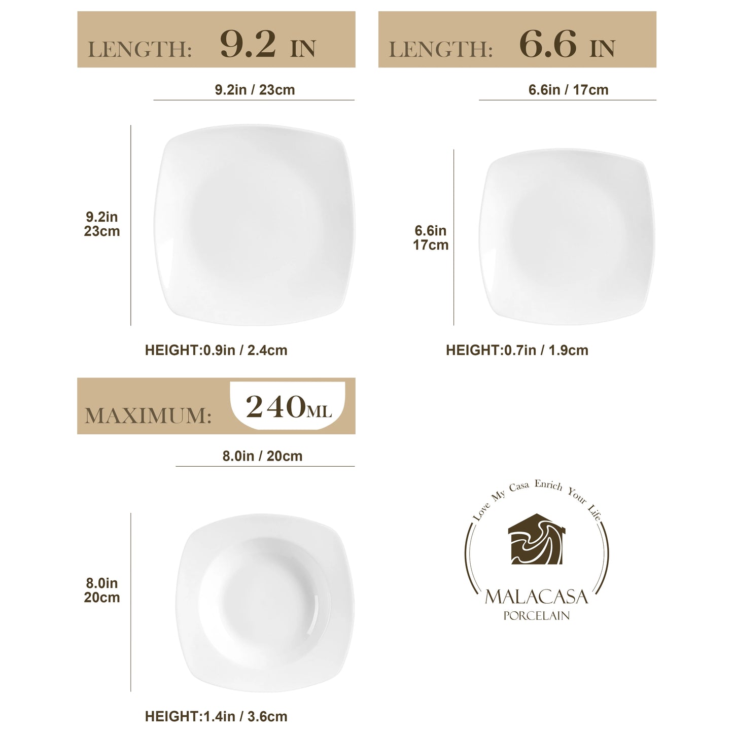 MALACASA JULIA Classic 18-Piece Ceramic Porcelain Dinnerware Set with 6*Dinner Soup Dessert Plates Tableware Set Service for 6
